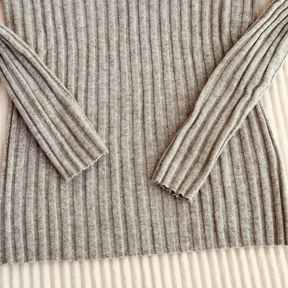 NWT J.Crew Womens 100% Cashmere Turtleneck XS Wide Rib Gray Sweater Luxury Chic